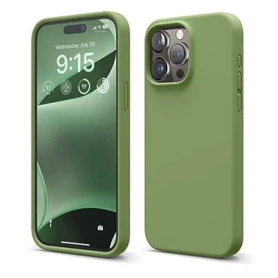 Image de elago Coque Silicone Liquide Compatible avec iPhone 15 Pro Max, Qualité Supérieure, Protection Intégrale [Structure Antichoc 4 Couches], Doublure Microfibre Douce Anti Rayures (Vert Cèdre)