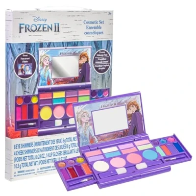 Image de Townley Girl frozen 2 cosmétiques compactset avec miroir 14 gloses lèvre, 4 corps shines, 6 brosses coloré portable pliable make up kit beauté pour les filles