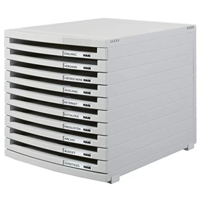 Image de HAN Module à tiroirs CONTUR système de classement moderne et modulaire, extensible, avec 10 ouverts pour documents jusqu&#039;au format B4, gris clair, 1510 0 11