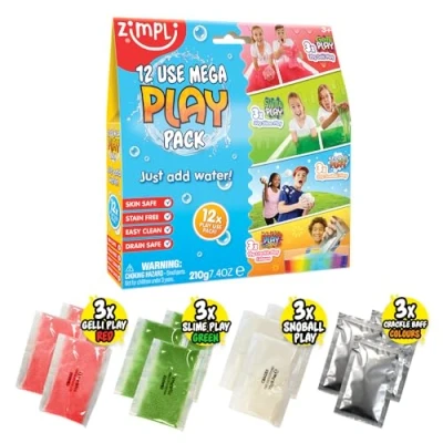 Image de 12 Use Mega Play Pack de Zimpli Kids, 3 x Gelli Play, Slime Snoball &amp; Crackle Baff, jouet sensoriel pour enfants, activité d&#039;apprentissage éducative, créatif DIY