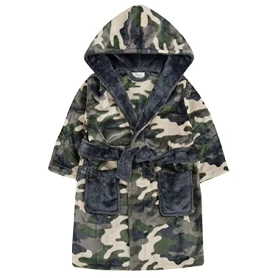 Image de Peignoir fantaisie en polaire douce à capuche pour garçon, Camouflage vert kaki, 4 ans