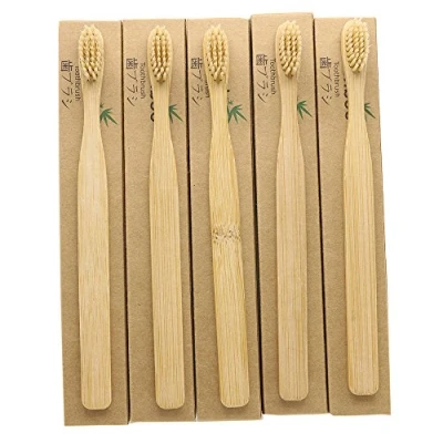 Image de N amboo 5 brosse à dents écologiques biodégradables en bambou Blanchiment des naturel Poils nylon beige clair