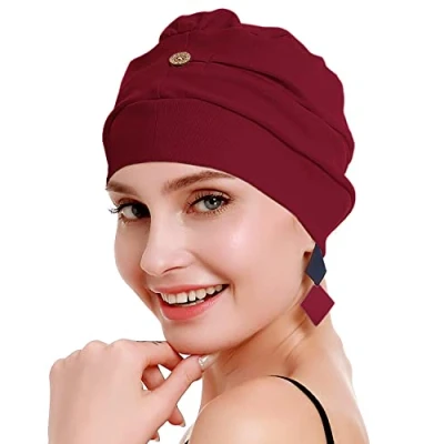 Image de Osvyo Turbans chimio pour femme Chapeau de perte cheveux Coton léger Emballage scellé Taille unique, cerise, unique
