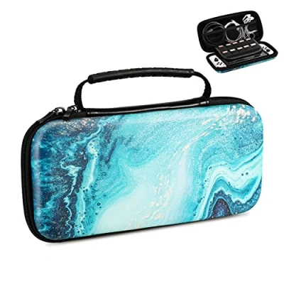 Image de TiMOVO Housse de Protection Compatible avec Nintendo Switch OLED Modèle 2021&amp;Switch, Étui Rangement 10 Fentes pour Carte Jeu, Coque en PU Portable Manette &amp; Accessoires Texture Dorée