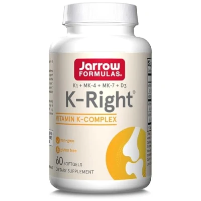 Image de Jarrow Formulas, K Right Vitamin Complex, Depot, avec Vitamine D3, K1, MK 4 et 7, 60 Capsules molles, Sans Gluten, Soja, OGM