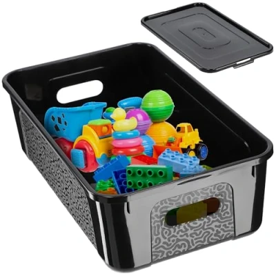 Image de KADAX Boîte de rangement rectangulaire avec couvercle, empilable, en plastique, peu encombrante, 5 l, noire