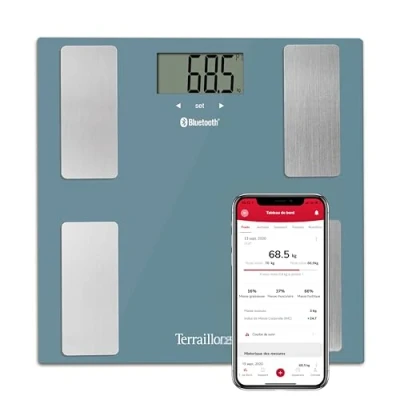 Image de TERRAILLON Pèse Personne SMART CONNECT Connecté IMC 8 Utilisateurs Bluetooth Low Energy Capacité 160Kg Bleu Pétrole