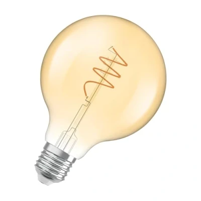 Image de OSRAM Vintage 1906 Globe Ampoule LED, lumière blanc chaud, filament en spirale, 3,4W, 470lm, douille E27, verre doré, 95 mm,