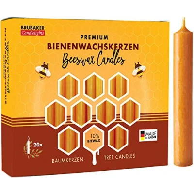 Image de BRUBAKER Bougies de Noël en Cire d&#039;abeille 10% Lot 100 Idéales pour Sapin &amp; Pyramide Ø 1,25 cm Jaune/Miel