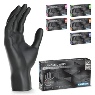 Image de ARNOMED gants nitrile taille XXL, gant noir, 100 pièces/boîte, noir jetable non poudrés &amp; sans latex, de cuisine jetables, jetables en XS, S, M, L, XL, XXL