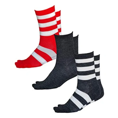 Image de vitsocks Chaussette chaude fine 80% LAINE MÉRINOS Femme (3 PAIRES) douce confortable, lot de 3 : unies et rayées noir gris rouge blanc, 35 38