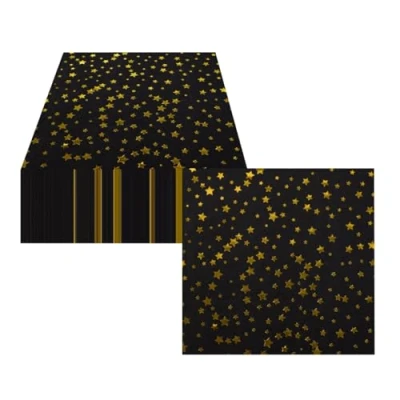 Image de Lot de 100 serviettes table noires et dorées, fête CEILIWEN en forme d&#039;étoile noire, papier jetables, papier, cocktail,
