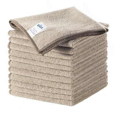 Image de MR.SIGA Lot de 12 Chiffons Nettoyage, Serviettes en Microfibre Tout Usage, Torchon Taille 32 x cm, Café