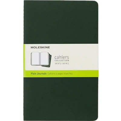Image de Moleskine Cahier Journal Ensemble de 3 Carnets avec Pages à Blanches Couverture en Carton et Piqûres Coton Apparentes Couleur Myrte Taille Grand Format 13 x 21 cm 80