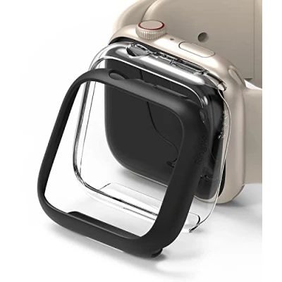Image de Ringke [Slim] Coque Compatible avec Apple Watch 45mm Series 9/8 / 7 [2 Pack] Transparente Solide Rigide Bumper Clear &amp; Matte Black