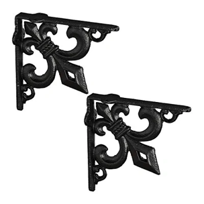 Image de Relaxdays 2X Shelf Brackets Équerre étagère Murale, Lot de 2, Ancien, Support en Fonte Fer, avec Ornement lys, Vintage, Noir, 1 pièce