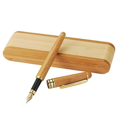 Image de Forrader Ensemble de stylos plume en bambou à pointe fine avec étui pliable pour écrire et personnaliser