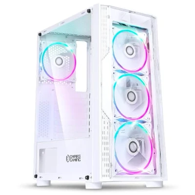 Image de EMPIRE GAMING Boitier PC Gamer Diamond ARGB Moyenne Tour ATX/ITX Façade Plexiglas et Paroi Latérale en Verre Trempé 4 Ventilateurs 120 mm 3 pins 5 Volts LED RGB Adressable MB Sync Blanc