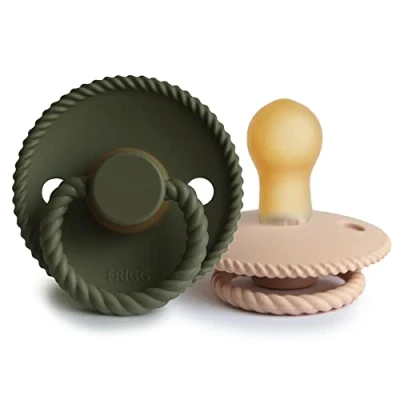 Image de FRIGG Rope Lot de 2 sucettes Sucette en latex Fabriqué au Danemark Sans BPA Tétine Cerise Symétrique (Croissant/Olive, Taille 1 (0 6 Mois))