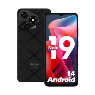 Image de Ulefone Note 19 Téléphone Portable, 6Go+32Go/TF 512GB, Android 14 Smartphone, Caméra 8MP+5MP, Écran 6.56&quot; HD+, 5000mAh Batterie, 3 Emplacements pour Cartes Octa Core 4G Dual SIM/Face ID/GPS/OTG Noir