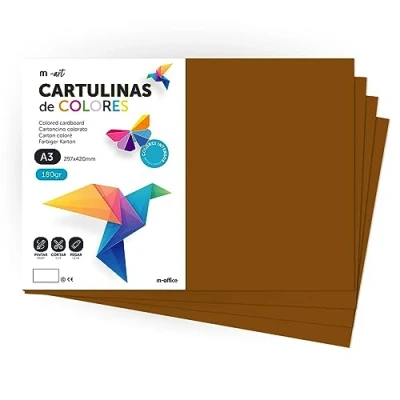 Image de cartulina de Colores, A3, Folios colores 180gr, Bloc intensos, Ideal para Manualidades, Imprimir tus Documentos y Diseños Creativos · m office (25 Hojas, Marron)