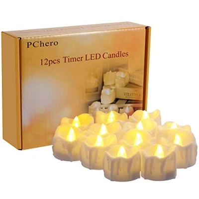 Image de PChero Bougies LED avec minuterie, Lot de 12 Piles, 6 Heures on et 18 Off
