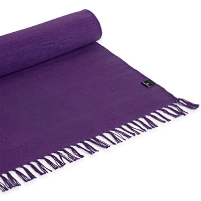 Image de Yoga Studio Tapis de Bio 196 cm x 70 avec Pompons en Coton pour la méditation, Relaxation, Le Chaud (Violet)