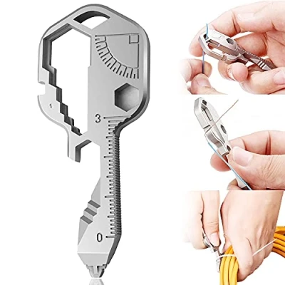Image de Outil clé multifonction extérieur ouvre bouteille en acier inoxydable 24 1 Mini portable Utilisé pour les outils de ligne coupe, boîte, etc. (argent)