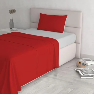 Image de Natural Color ensemble de draps lit, Rouge/Gris clair, Single