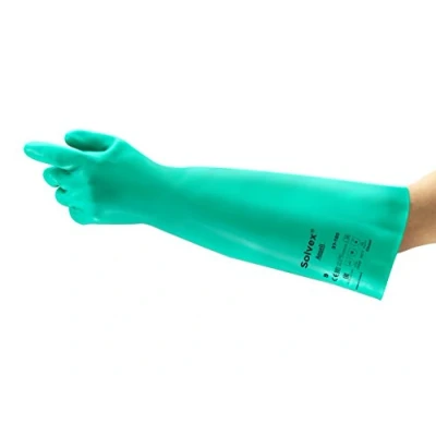 Image de Ansell AlphaTec 37 185 Gants Protection Chimique en Nitrile, Gant Impérméable Très Résistant Liquides et Solvants, EPI Homme Femme, Réutilisable, Vert, Taille S (1 Paire)