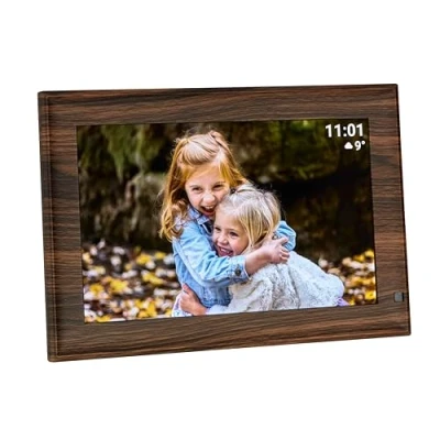 Image de TFA Dostmann Cadre Photo numérique Wi FI 37.1001 avec Application Frameo 10&quot; Capteur de Mouvement Écran tactile USB et Micro SD pour vidéo Aspect Bois Marron