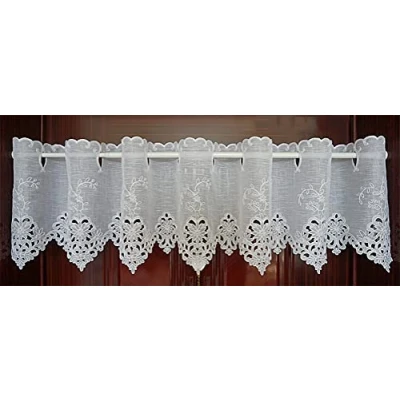 Image de ACMHNC Rideau Brise bise en Voile Court, Voilage Transparent Moderne avec Broderie, Demi pour Cuisine, Porte, Salle à Manger, Bistro, 1 Pièce,Blanc,W x H 150x30cm