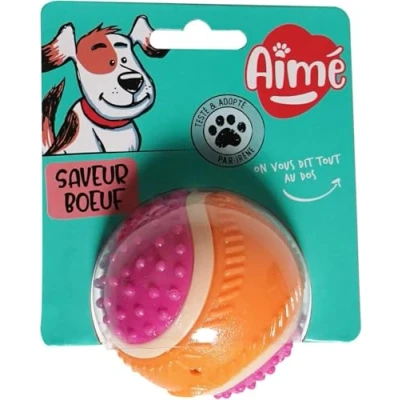 Image de Aimé Balle pour Chien 5 en 1 Saveur Bœuf Jouet Interactif/Éducatif Développer et Stimuler les Sens Résistant Toutes Races Tous Âges 6 cm