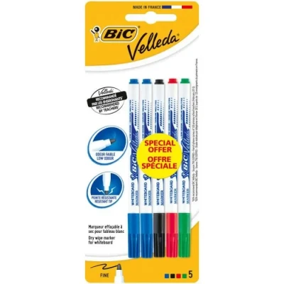 Image de Feutres effaçables à sec BIC Velleda 1721 Fin Corps plastique Pointe ogive fine 5 couleurs
