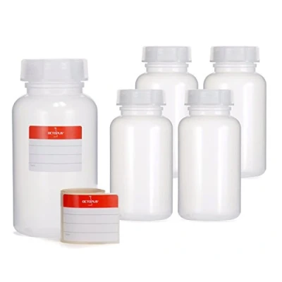 Image de 5 bouteilles de 500 ml à col large en LDPE avec bouchon vis, vides pour la chimie, laboratoire couvercle comme récipient stockage le laboratoire, cuisine