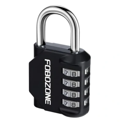 Image de FOBOZONE Cadenas à combinaison 4 chiffres étanche code réinitialisable, pour casier de gym, armoire, abri jardin, moraillon, portail, boîte outils, serrure scolaire (noir)