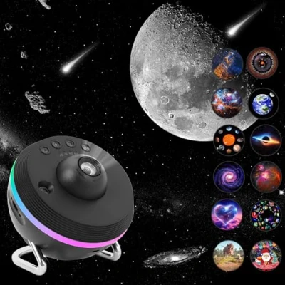 Image de Projecteur Ciel Etoile Galaxie étoiles Planétarium avec 13 Disques Film HD, Lune, Système Solaire, Nébuleuse, Skylight Lampe minuterie, Réglable 360