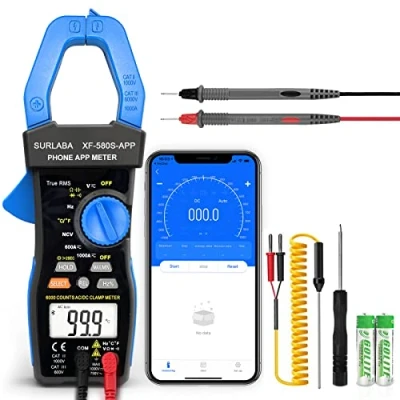 Image de Bluetooth Pince Ampèremétrique, NCV AC DC Clamp Multimètre Numérique TRMS, 6000Count Tension Courant Meter App Support, Voltmètre Ampèremètres avec Continuité Température Résistance Diode Capacité Hz