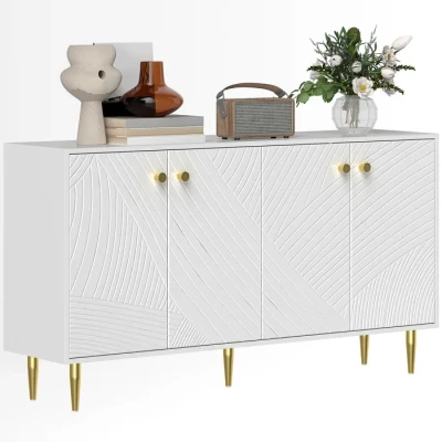 Image de HOMCOM Buffet Salon Meuble de Rangement avec étagères réglables, placards à Portes, Moderne pour Salon, Cuisine, Salle Manger, 140 x 35 77,5 cm, Blanc