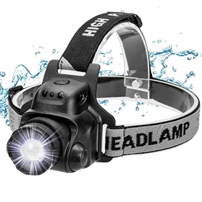 Image de EZfull Lampe Frontale LED, Torche USB Rechargeable avec Détecteur de Mouvement, 4 Modes d’Eclairage, Zoomable et Étanche pour Pêche, Camping, Lecture, Randonnée, Cyclisme