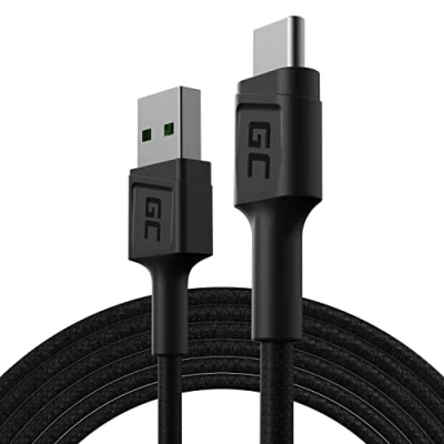Image de Green Cell Câble USB A C Typ 2m Chargeur Cable noir compatible pour Samsung Galaxy S23 S22 S21 S20 Ultra S10 S9 S8+ Note 20 10 9 8 Téléphones Android