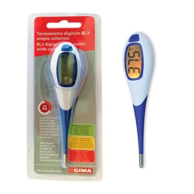 Image de Gima Thermomètre numérique BL3, 20 secondes, grand écran, embout flexible, étanche, rétro éclairage, rouge/orange/vert, 25554