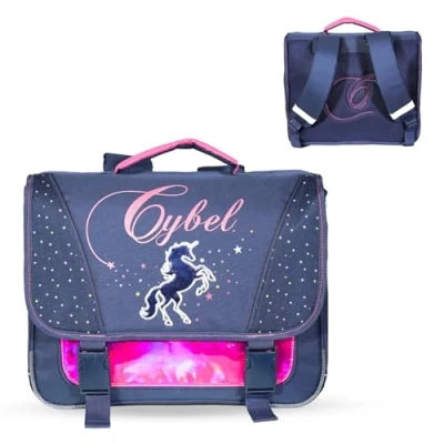 Image de Cartable 38 cm Cybel Cheval/Licorne Marine et Rose Bagtrotter