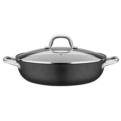 Image de GSW Robusta 716499 Poêle de service en fonte et acier inoxydable avec couvercle verre Noir 30 cm