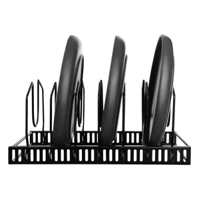 Image de GRÄWE Support de couvercle casserole en acier inoxydable Pour tiroirs couvercles casseroles, planches à découper, assiettes, poêles avec compartiments réglables Noir