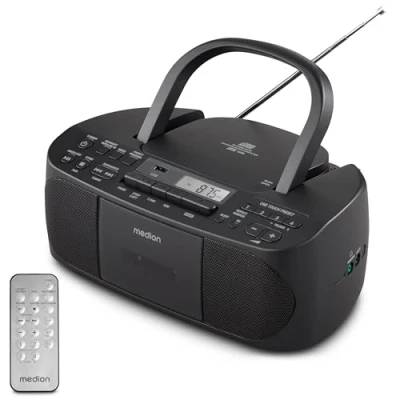 Image de MEDION E65010 Radio stéréo (Lecteur CD, Cassette, Port USB, entrée Audio AUX, Lecture MP3. FM PLL,40 mémoires de Stations, Fonctionnement sur Piles, télécommande) Vert
