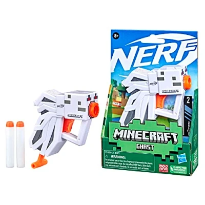 Image de Nerf MicroShots Minecraft Ghast Mini Blaster, Design Mob, Comprend 2 fléchettes Officielles Elite, poignée d&#039;amorçage extractible, Multicolore