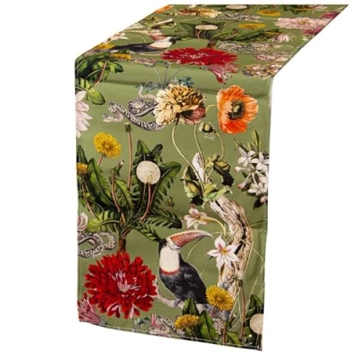 Image de Alexandra House Living Chemin de Table Vert Textile 33 x 180 cm Coton Floral