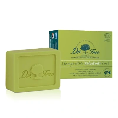 Image de Dr. Tree Hydratant. 2 en 1 shampoing solide et apres Tout type de Cheveux BIO, Vegan, Plastic &amp; Cruelty Free Biodegradable sans Silicone, Paraben 75gr