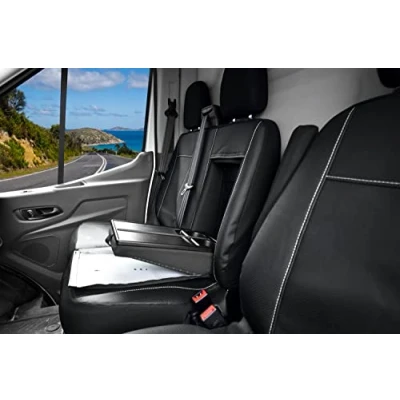 Image de Z4L Housses de siège en cuir synthétique perforé Pour Ford Transit à partir 2014/ 20, 3 places Noir
